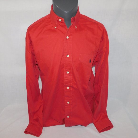 Polo Ralph Lauren Other - Polo Ralph Lauren Mens M Solid Red Blue Pony Long Sleeve Button down Shirt